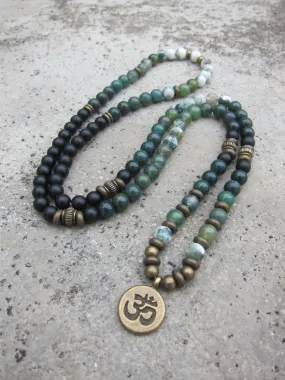 The Deep Forest Green Mala - 108 Bead in Moss Agate, Tree Agate Mala Bracelet or Necklace