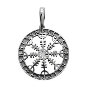 The Helm of Awe, Vegvisir, Runic Circle, Viking Runic Compass, Pendant Sterling Silver 925