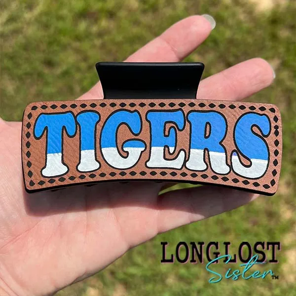 Tigers Blue White Silver Hand Painted Hair Claw Clip