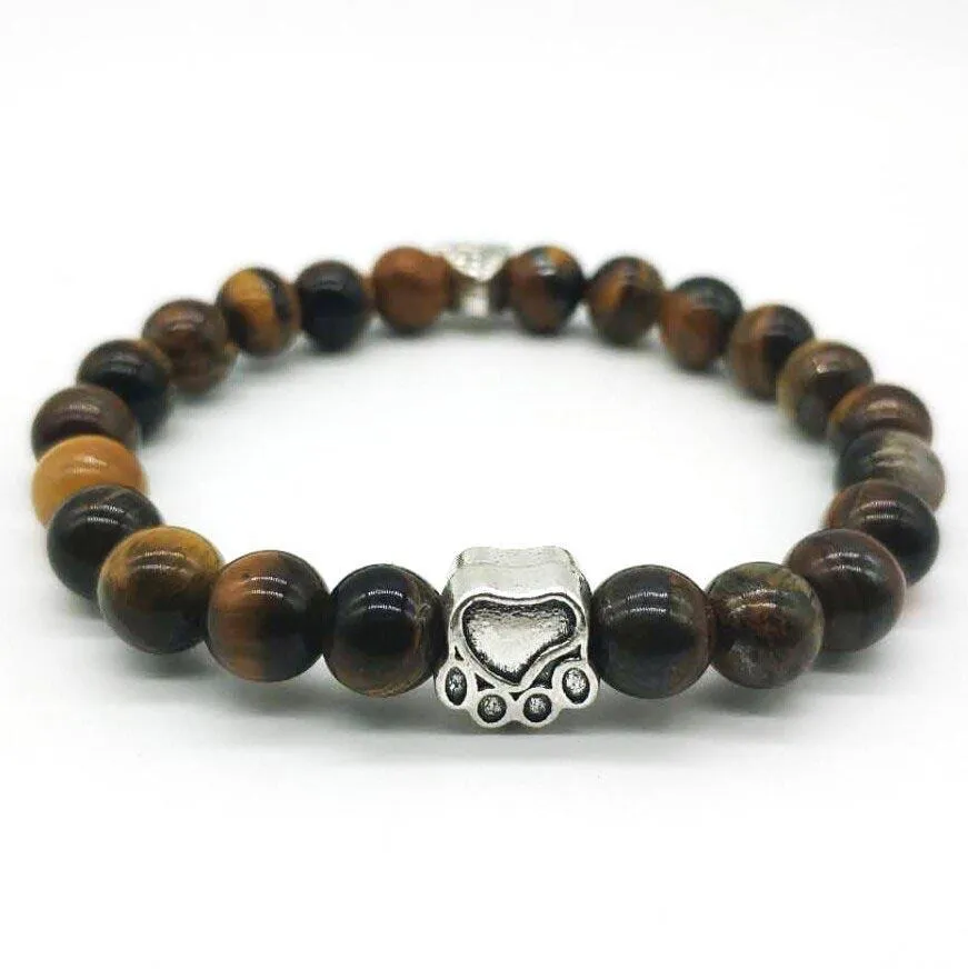 Tiger's Eye Paw Bead Stretch Bracelet