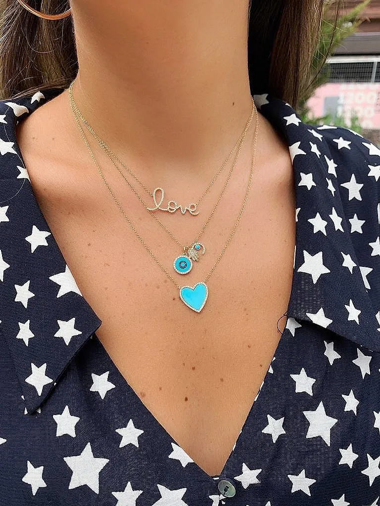 Turquoise Diamond Border Heart Necklace