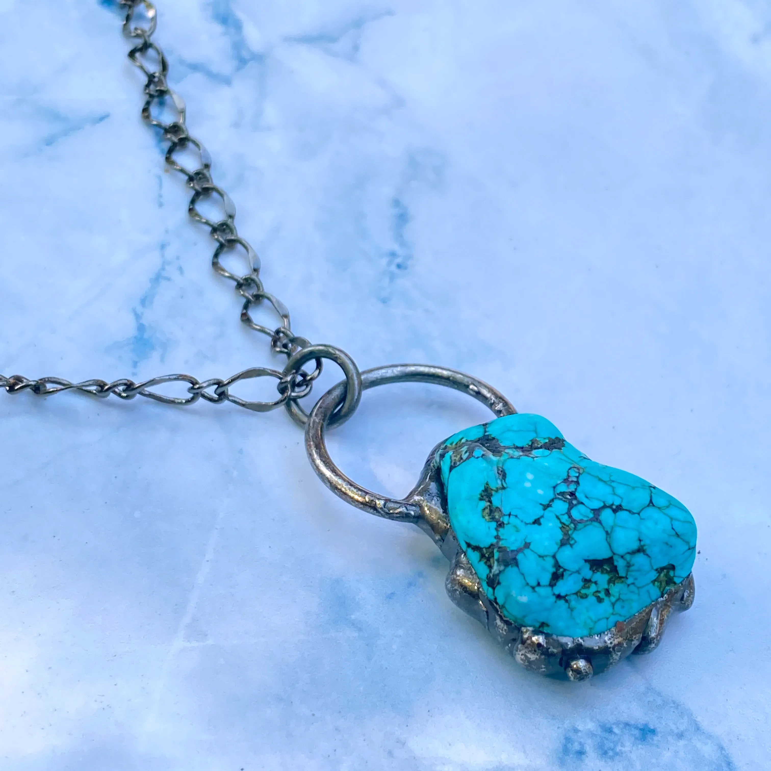 Turquoise gemstone and Gun Metal Electroplate chain Necklace