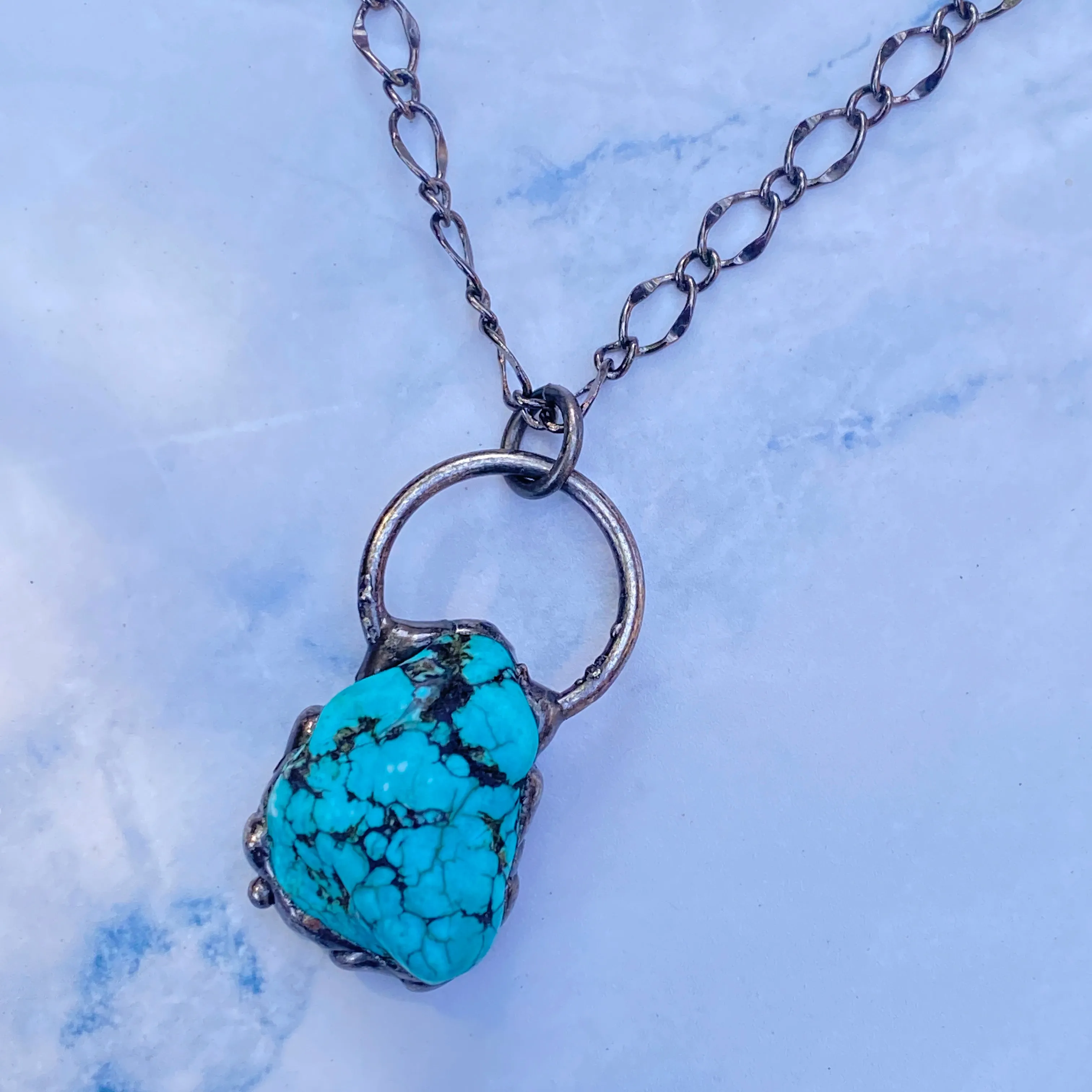 Turquoise gemstone and Gun Metal Electroplate chain Necklace