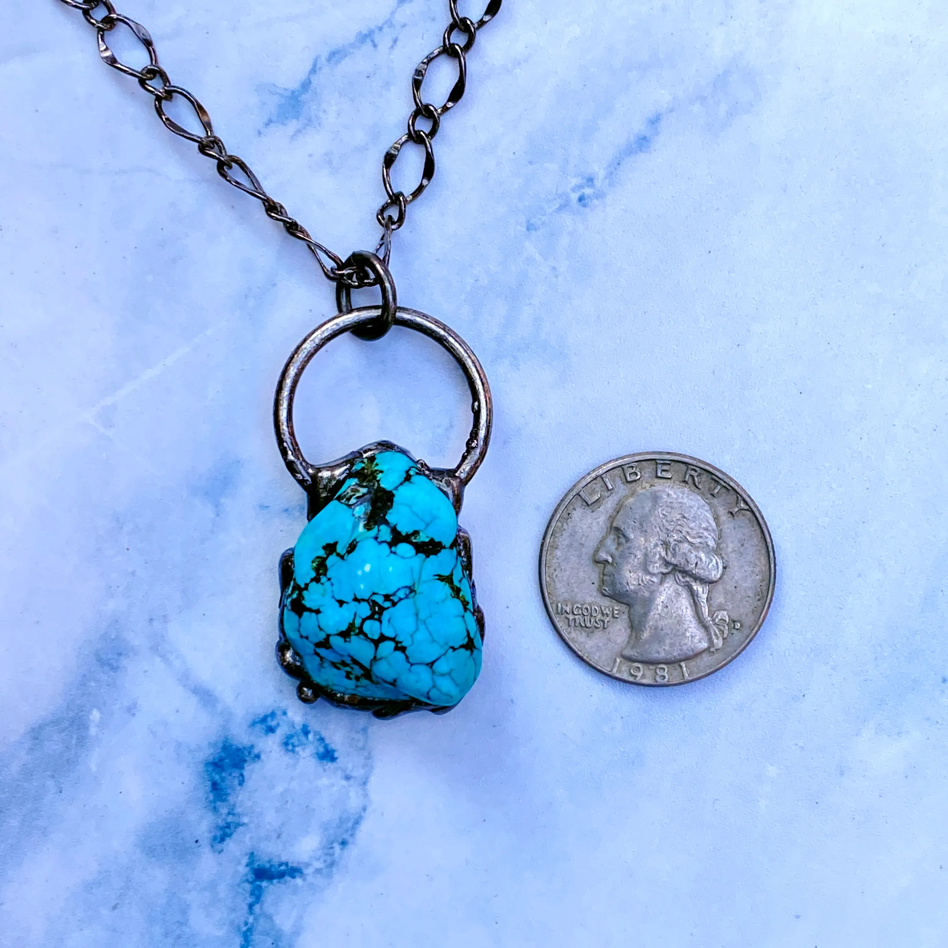 Turquoise gemstone and Gun Metal Electroplate chain Necklace