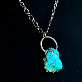 Turquoise gemstone and Gun Metal Electroplate chain Necklace