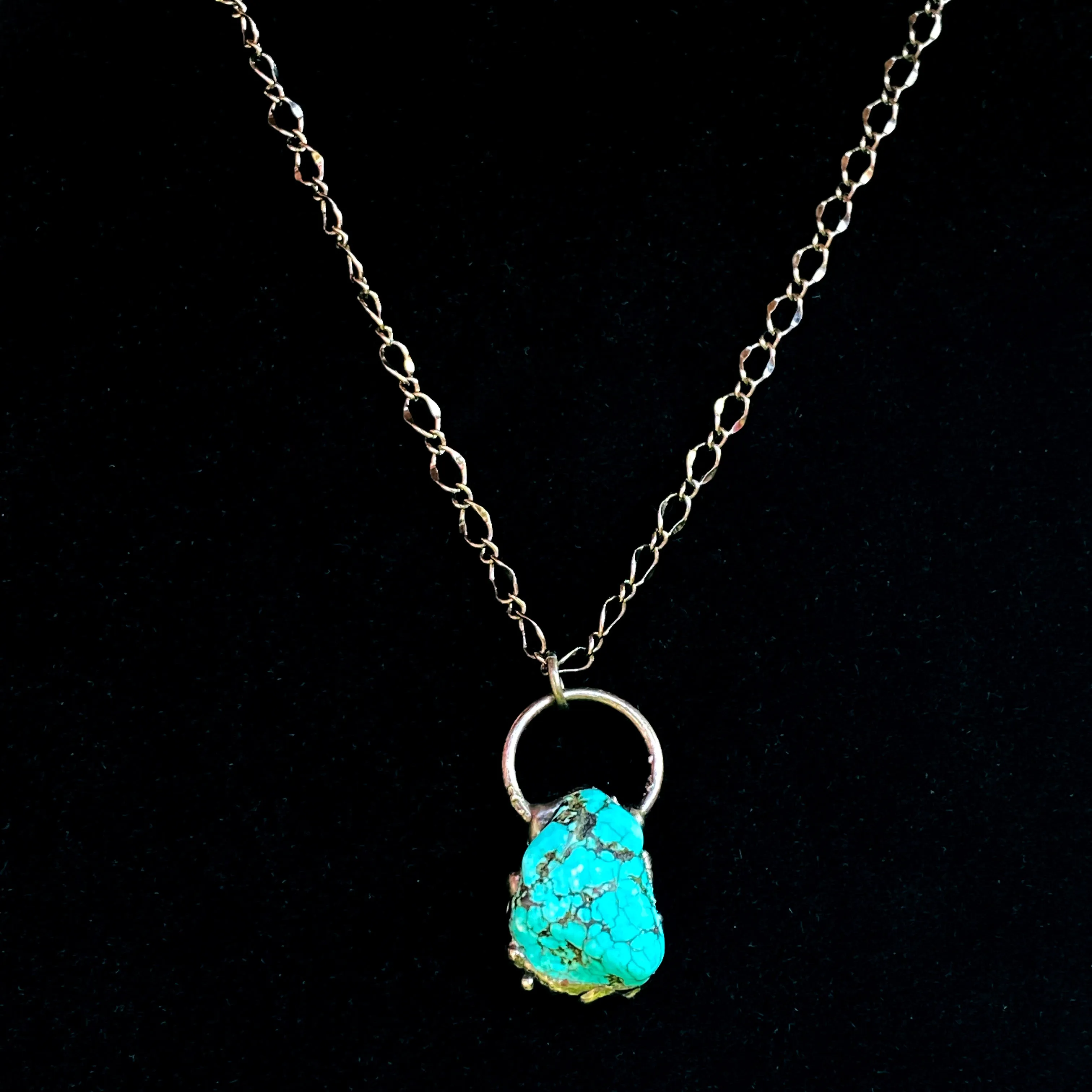 Turquoise gemstone and Gun Metal Electroplate chain Necklace