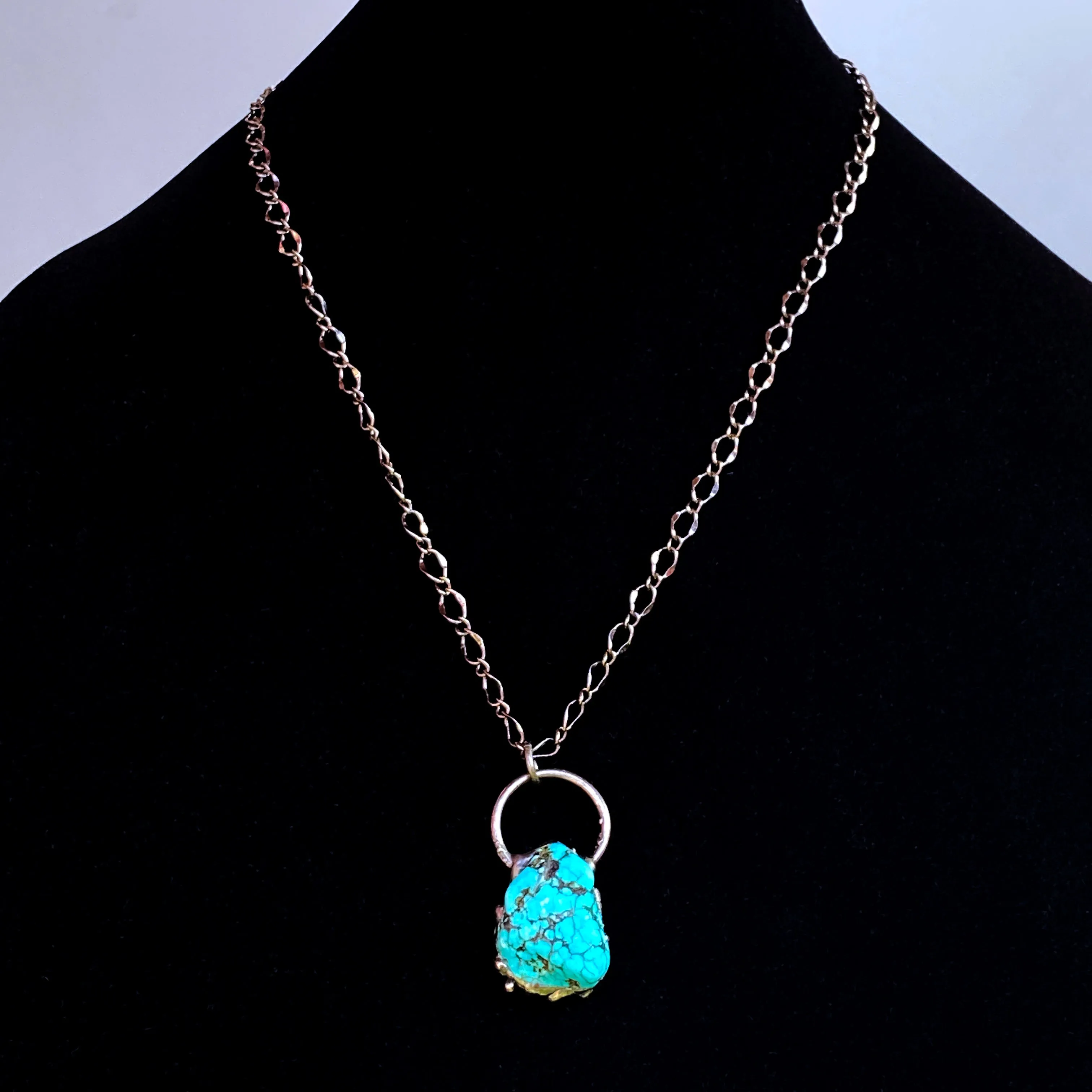 Turquoise gemstone and Gun Metal Electroplate chain Necklace