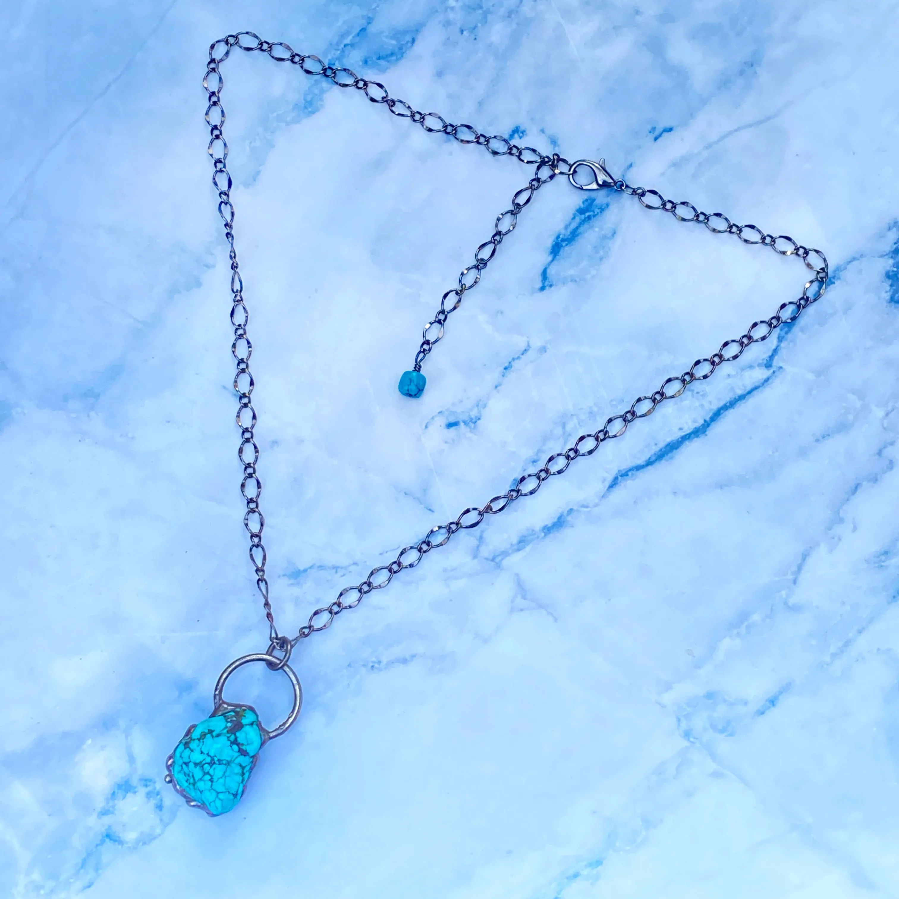 Turquoise gemstone and Gun Metal Electroplate chain Necklace