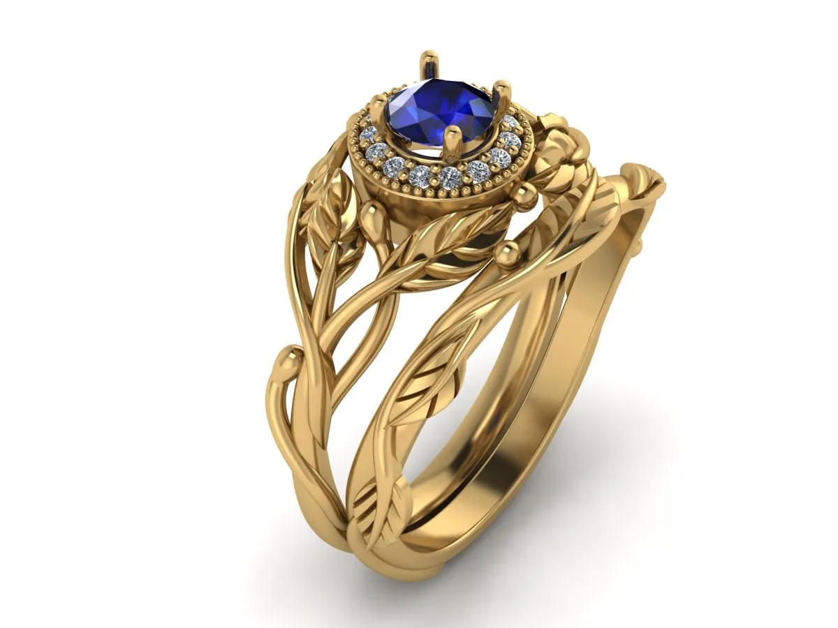 Twig ring with five leaves, stacking wedding band for woman