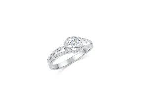 V Split Diamond Engagement Ring 1.09 ct tw 14K White Gold DENG001