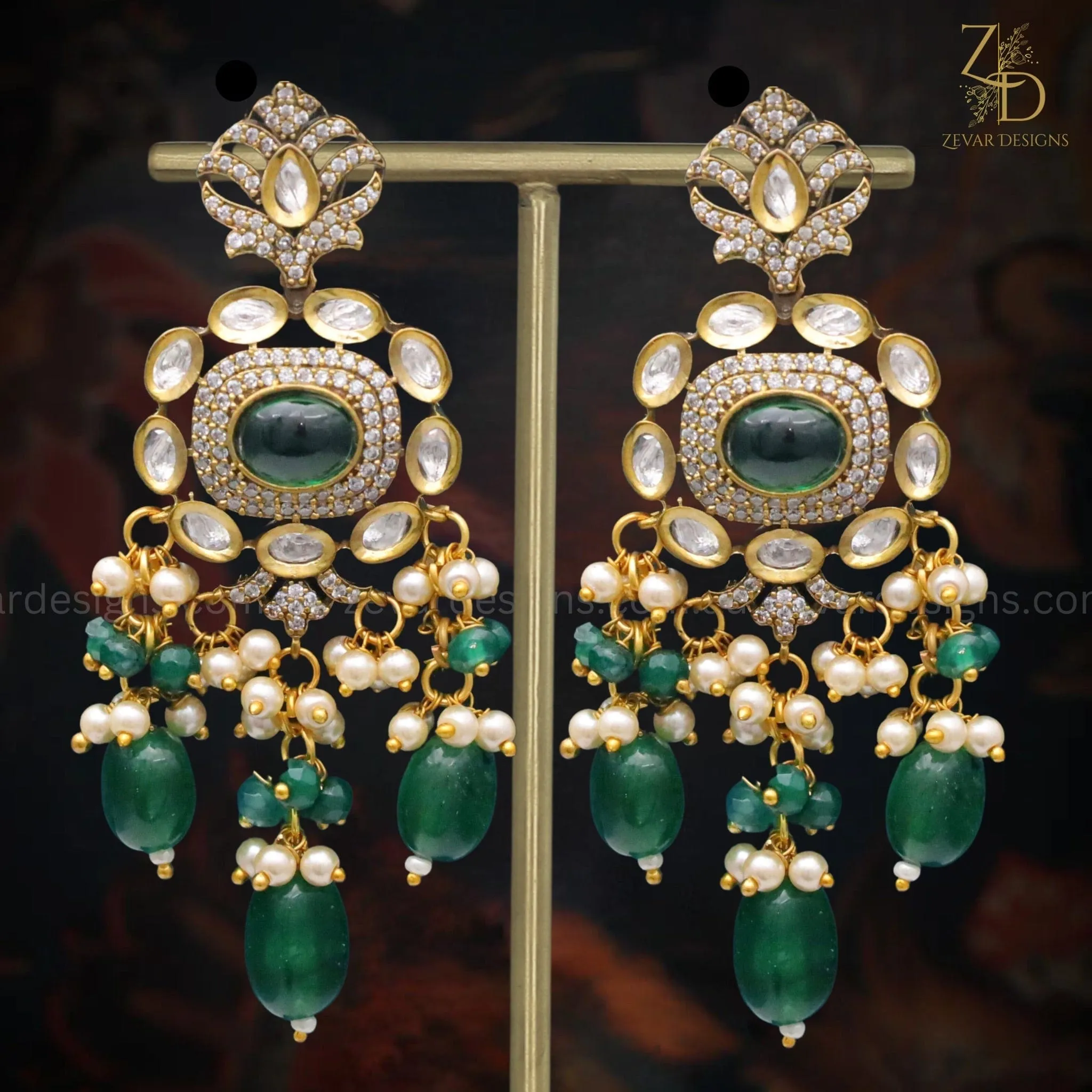 Victorian Polki & AD Mid Length Long Set - Emerald Green