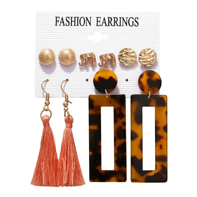 Vintage Tassel Acrylic Bohemian Earrings Set