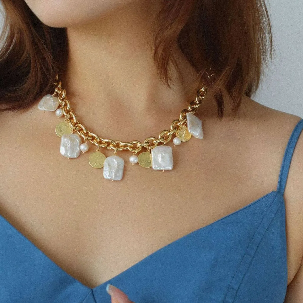 Wild Coin Square Baroque Pearl Necklace and Bracelet (Purchase Individually)