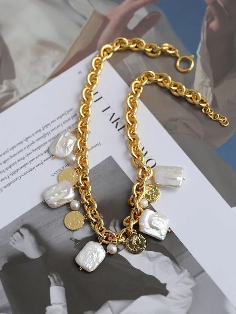 Wild Coin Square Baroque Pearl Necklace and Bracelet (Purchase Individually)