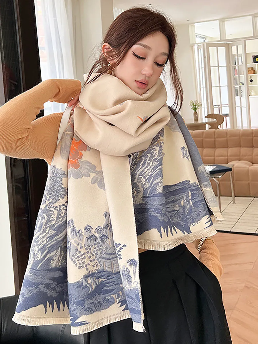 Women Vintage Flower Print Winter Scarf Shawl