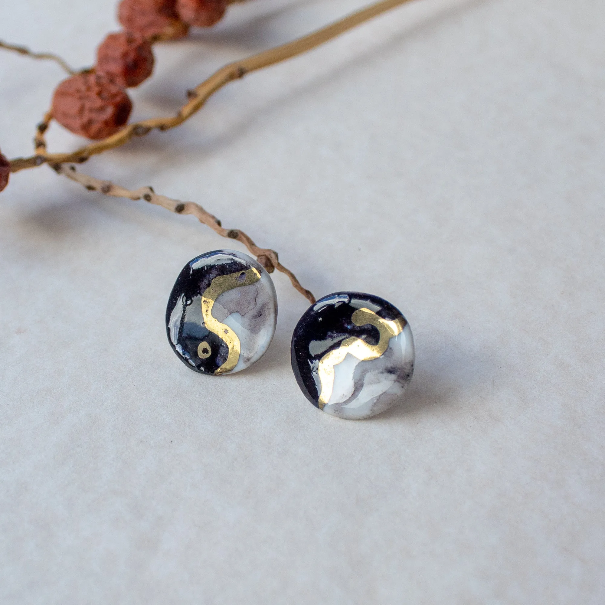 Yin and Yang porcelain earrings